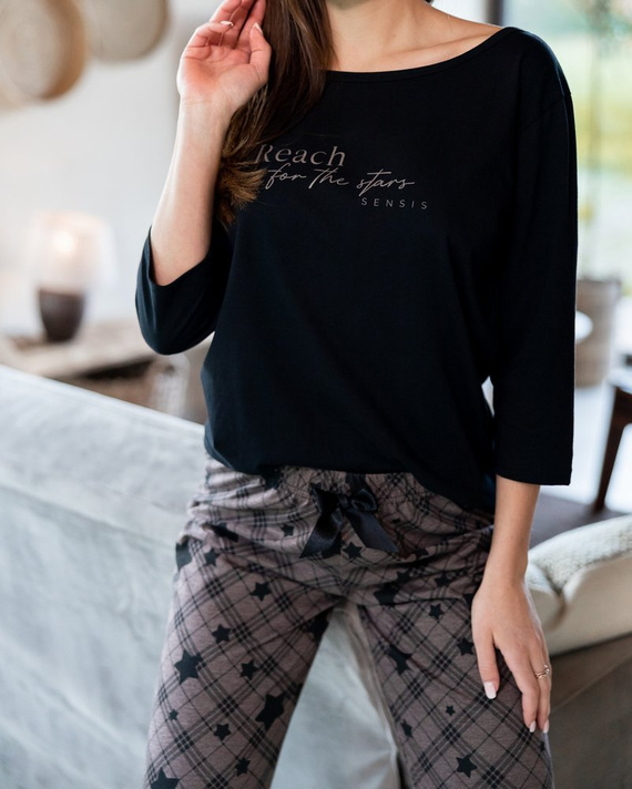 Sensis Reach For The Stars Dámske pyžamo - čierno-hnedé