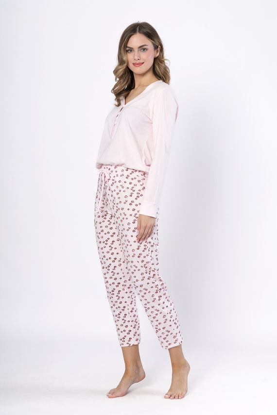 Dámske pyžamo Laveza 1623 Grazyna - bavlna, svetloružová farba, dlhý rukáv
