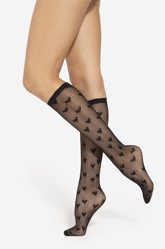 Yasmine podkolienky wz.01 Gatta - čierne ažurové srdcia, bez lisovania