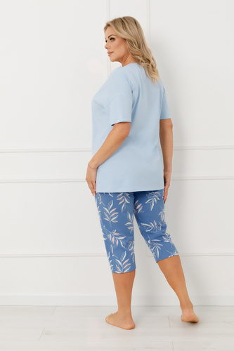 Dámske pyžamo ERULA Italian Fashion bavlnené 3/4 nohavice s krátkym rukávom - modré