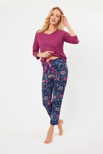 Folk Dámske pyžamo 3/4 rukávy, 7/8 nohavice Talianska móda - blackberry/print