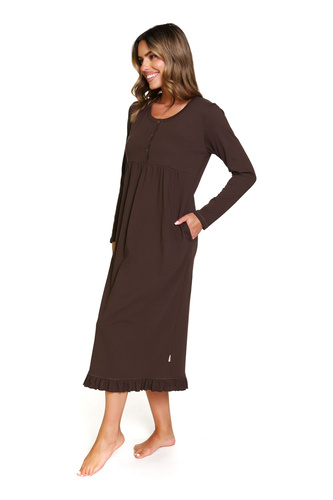 7318 Doctor Nap - Nočná košeľa pre tehotné a dojčiace ženy z bavlny | Poľská výroba - hnedá