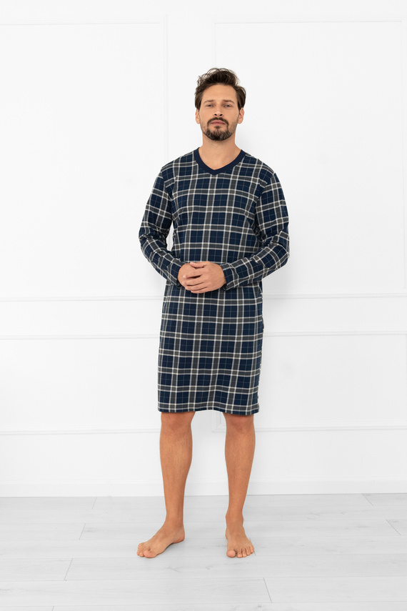 Pánska nočná košeľa Andreas - bavlna, dlhý rukáv, kockovaná Talianska móda
