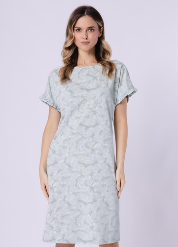 Dámska nočná košeľa 1728 Elif Leveza pea - 100% bavlna, krátky rukáv s volánom, kvetinová potlač, dĺžka pred kolená