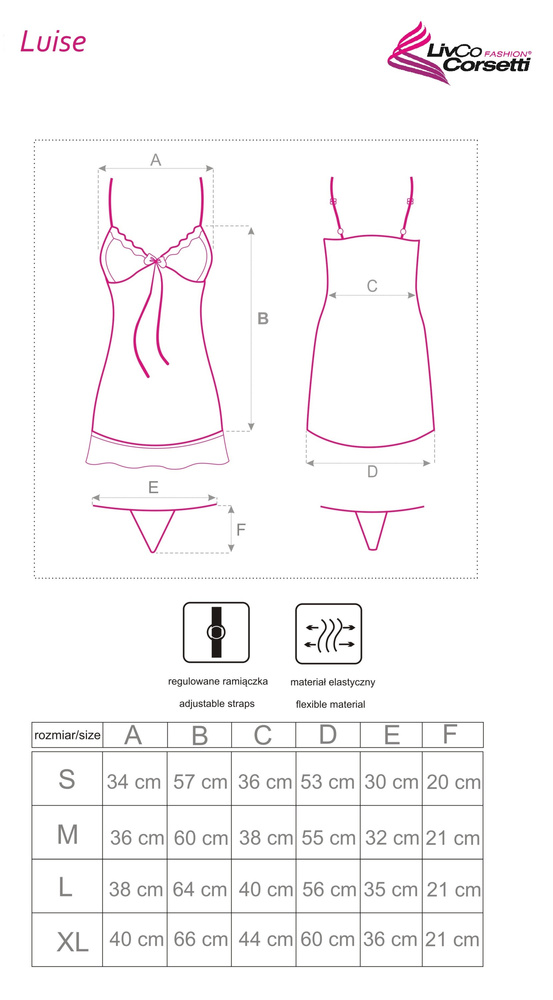 Dámska košieľka Luise Black - zmyselná, ružová | LivCo Corsetti Fashion