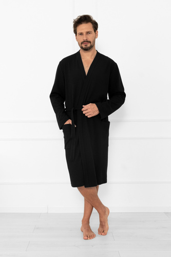 Pánsky župan Bono Italian Fashion black - s opaskom, reliéfny vzor, elegantný a pohodlný