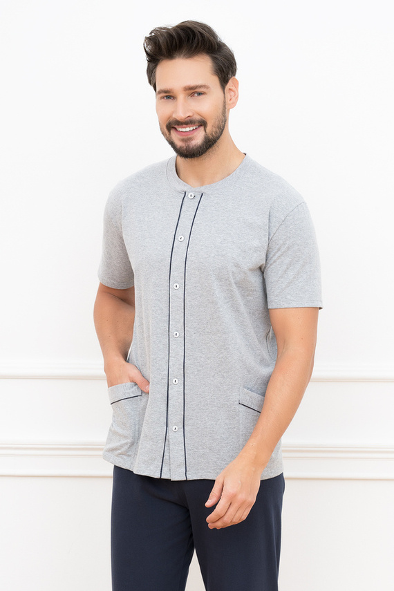 Alcest Pánske pyžamo s krátkym rukávom a dlhými nohavicami Italian Fashion - tmavomodré