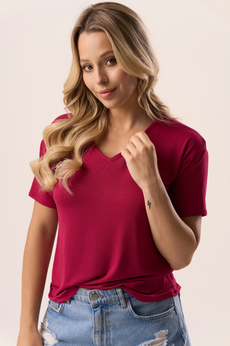 Blúzka Serina Babell bordová - viskóza, krátky rukáv, výstrih do V | štýlová a pohodlná