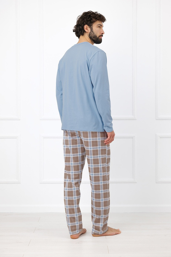 Italian Fashion Wilhelm pánska pyžama 100 % bavlna, gombíky, károvaná - cappuccino