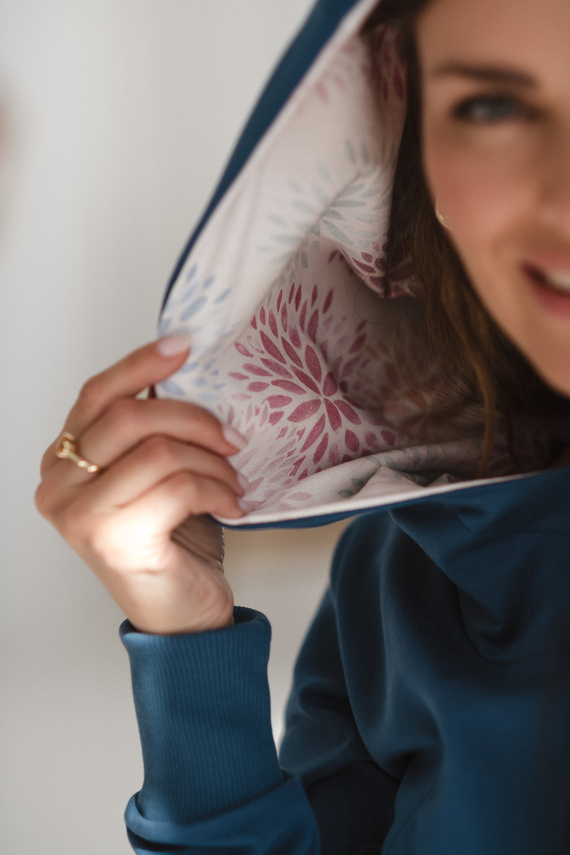 Milk Please Blúzka pre tehotné a dojčiace ženy Modrá s kapucňou - Milk&Love, poľská výroba