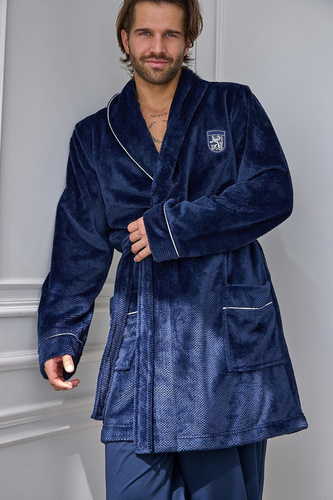 L&L Elegant 2664 pánsky krátky župan waflový mäkký s golierom tmavomodrý