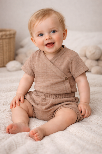 Mušelínové body Just Muslin 03235KL Makoma latte - krátky rukáv, obálka, 100% bavlna