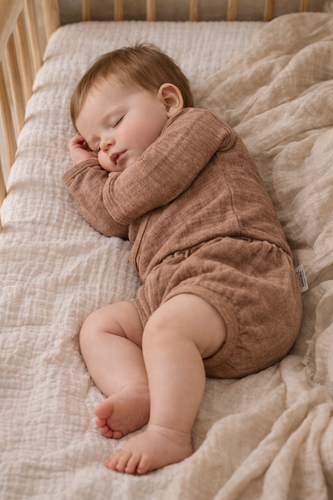 Mušelínové body Just Muslin 03235L Makoma latte - dlhý rukáv, obálkové zapínanie, 100% bavlna