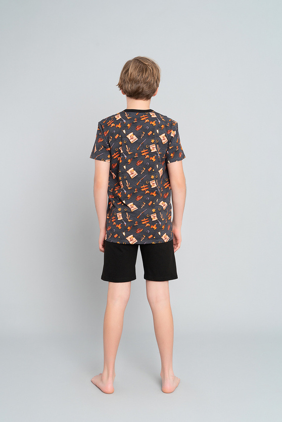 Westernové chlapčenské pyžamo s krátkym rukávom, nohavice Italian Fashion- graphite/black