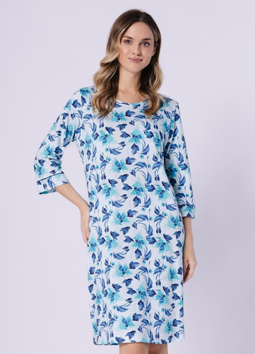 Nočná košeľa Julita 1742 Leveza tyrkysová – 100 % bavlna, kvety, rukáv 3/4