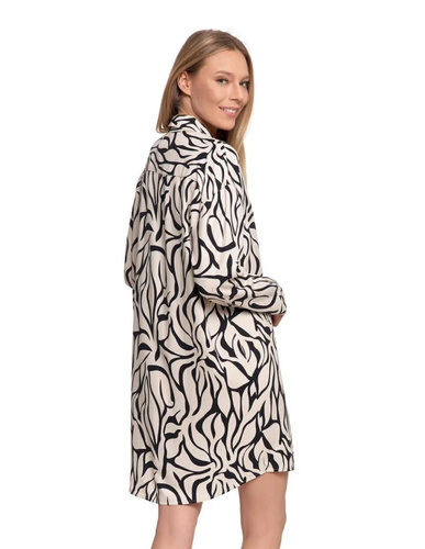 PDK4800-003 Moraj krémová nočná košeľa - viskóza, dlhý rukáv, zapínanie na gombíky