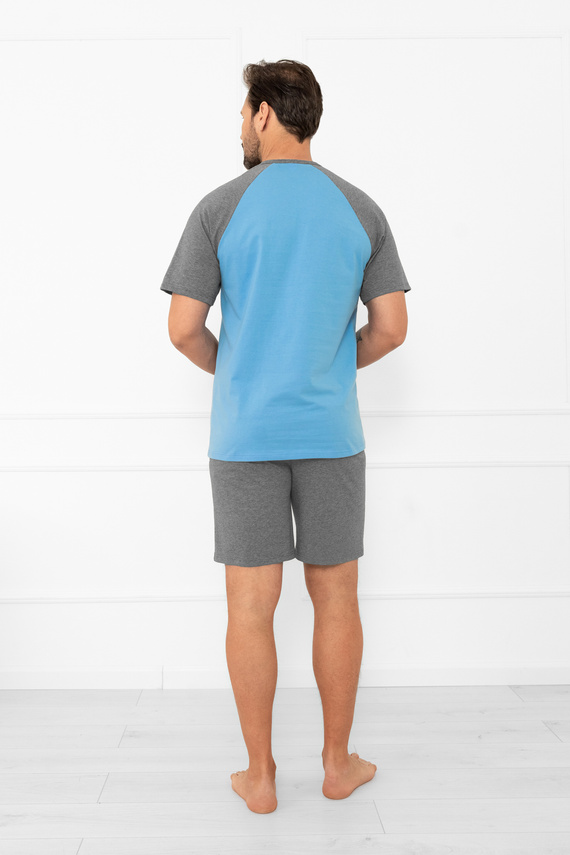 Pánske pyžamo Alexander Italian Fashion - krátke rukávy a krátke nohavice, 100% bavlna - modrá/sivá