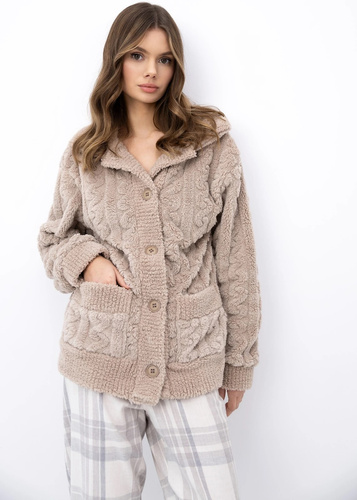 Sensis Ingrid dámsky béžový blejzer na gombíky, mäkký homewear s vreckami