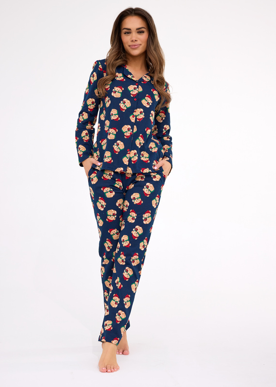 482/459 Teddy 5 Cornette dámske pyžamo - slávnostné, bavlnené, tmavomodré, zapínané na gombíky