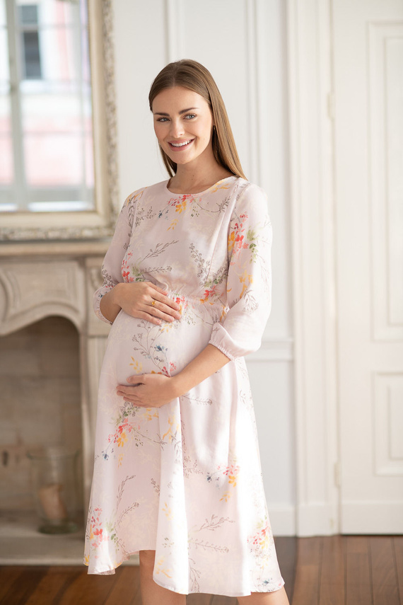 Tehotenské šaty na dojčenie Milk&Love Lovely Dress Midi s 3/4 rukávom farebné vetvičky