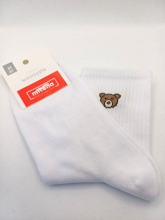 Milena 0200-181 biela - dámske ponožky s medvedíkom, bavlnené, mäkké a pohodlné