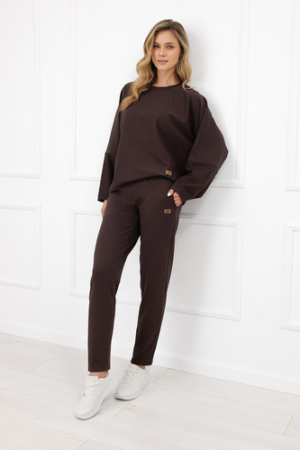 Dámska mikina Italian Fashion Manta oversize s dlhým rukávom a gombíkmi basic - hnedá
