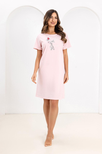 Dámska nočná košeľa Regina 172 pink- 100% bavlna, krátky rukáv, polokruhový výstrih, potlač, dĺžka po kolená