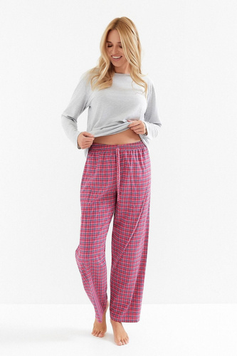 Taro Madlen 3512 dámske pyžamo - bavlna, dlhý rukáv, károvaná nohavica