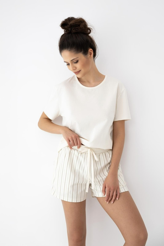 Dámske pyžamo Jemma Sensis ecru/béžové, bavlna, krátky rukáv, pásiky