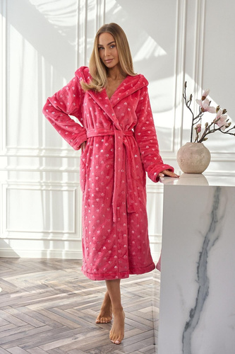 Dámsky župan 2551 Amira L&L malinová - dlhý s kapucňou | Elegancia a pohodlie