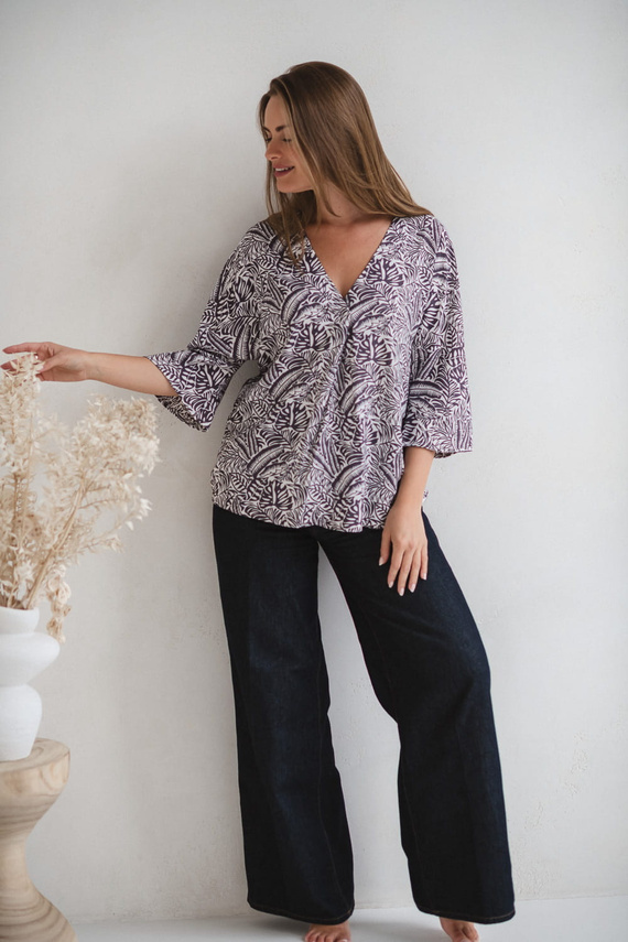 Bahama Mama Milk&Love tehotenská blúzka s tropickou potlačou, viskóza, 3/4 rukáv, oversize