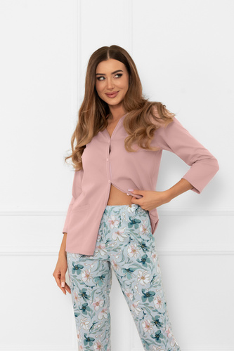 Dámske pyžamo Sekwoja - bavlnené, 3/4 rukávy a nohavice, s gombíkmi Italian Fashion