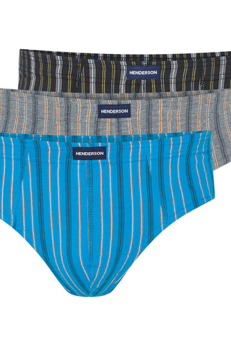 1446 K690 Pánske slipy Henderson sivo-tyrkysovo-čierne-bavlnené, 3 kusy v škatuli
