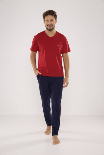624 Kevin Forex Pánske pyžamo - bordová - tmavomodrá
