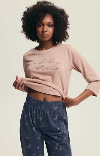 43699 Delanie Dámske ružové pyžamo Henderson - bavlna, 3/4 rukávy a sieťovina