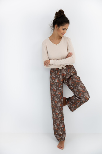 Dámske pyžamo Shelby Sensis - viskóza, tričko s dlhým rukávom a vzorované nohavice