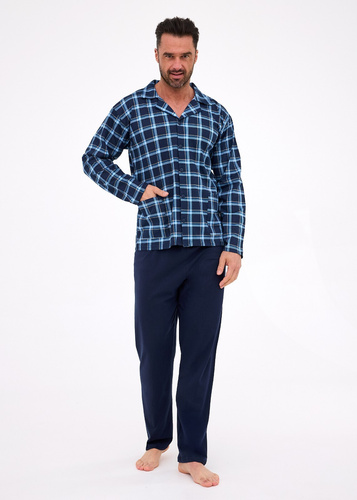 114/81 Pánske pyžamo Cornette | Otvorená predná časť, 100% bavlna, golier a vrecká