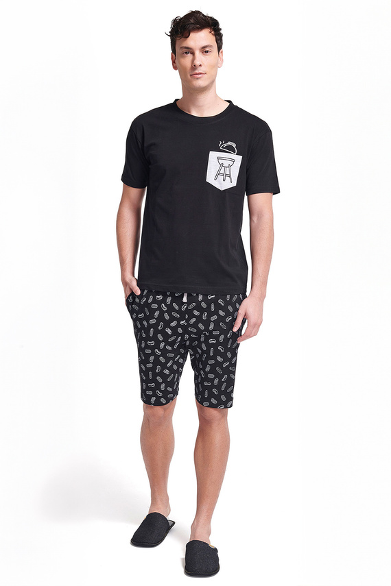Gianny Pánske pyžamo Sorbetto šedé - krátky rukáv, šortky, potlač, bavlna