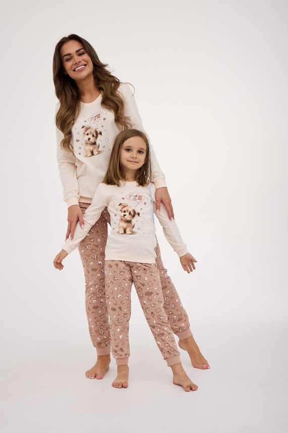 Dámske pyžamo 671/431 Sweet Dog Cornette ecru-bavlna, dlhý rukáv, potlač psa