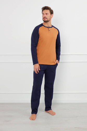 Alexander Pánske pyžamo s dlhým rukávom a dlhými nohavicami Italian Fashion - cognac/grenade