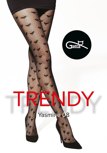 Pančuchy Yasmine.08 Gatta - čierna, ažurová so srdiečkami, bez nohavičiek