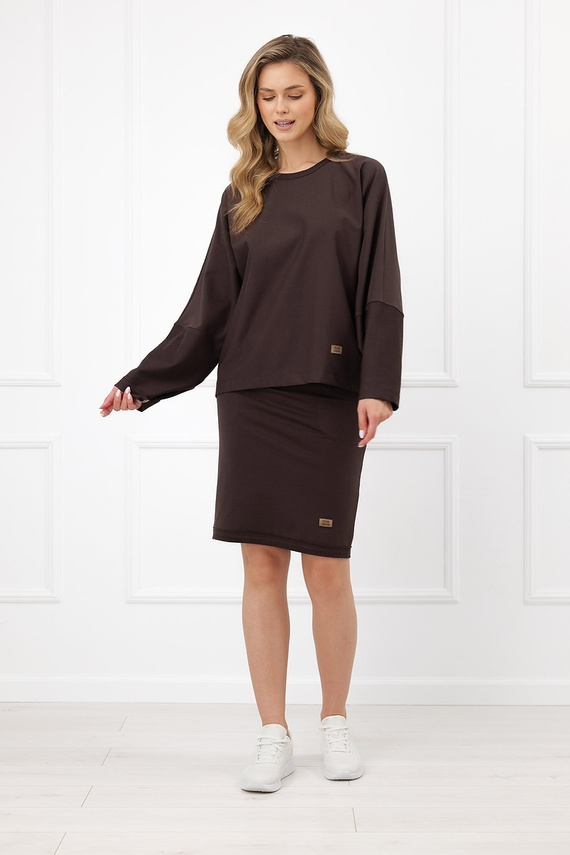 Dámska mikina Italian Fashion Manta oversize s dlhým rukávom a gombíkmi basic - hnedá