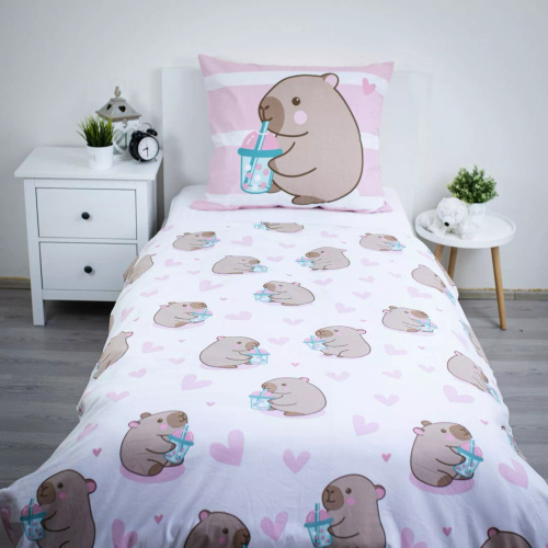 Bavlnené obliečky 140x200 Kapibara Ružová 70x90 Jerry Fabrics