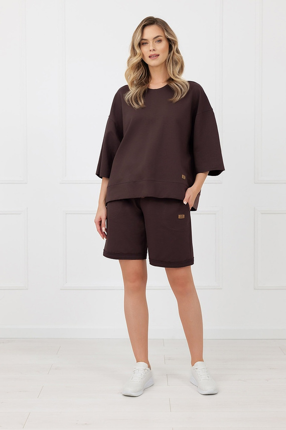 Dámske bavlnené šortky Kaori Italian Fashion s vreckami hnedé