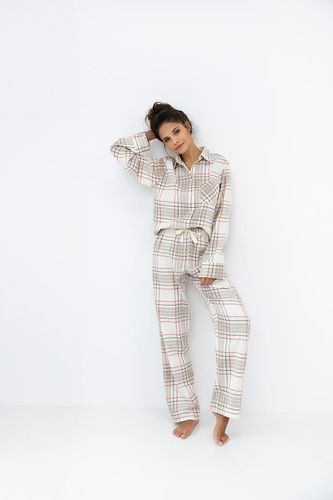 Dámske pyžamo Adalyn Sensis - károvaný bavlnený flanel, zapínanie na gombíky