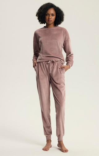 43722 Delanie Henderson dámske pyžamo dusty rose - velúr, dlhý rukáv a nohavice
