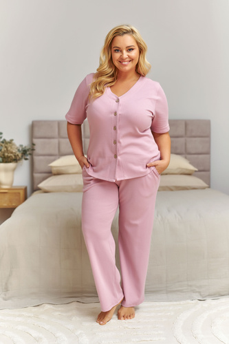 Dámske pyžamo Doctor Nap 7466 plus size bavlna rebrovaná – ružové