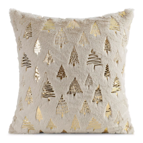 Chp 193 Eurofirany Vianočná obliečka na vankúš so zlatým vianočným stromčekom béžová - elegantná vianočná dekorácia