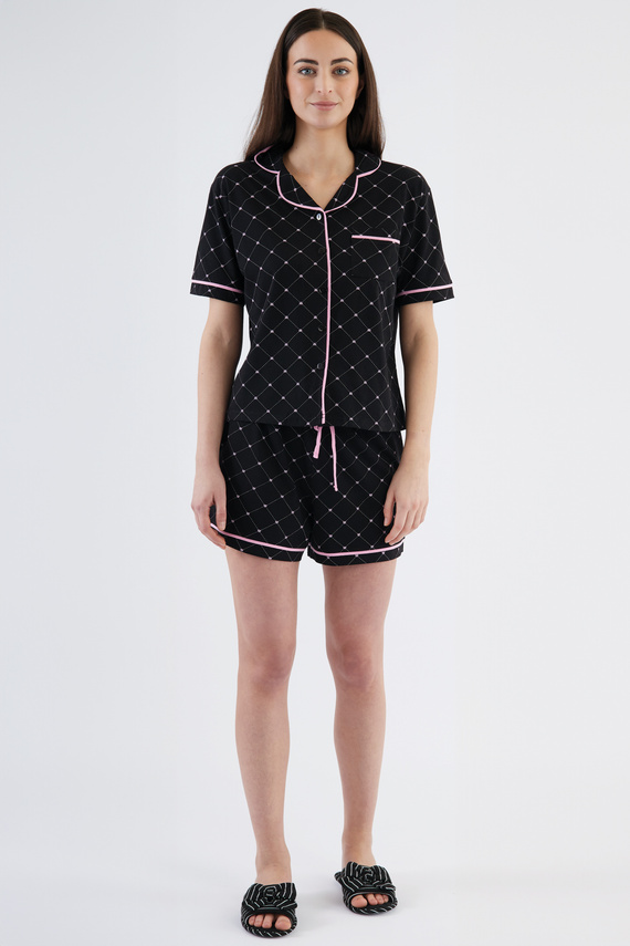 Coraline Dámske pyžamo Sorbetto čierne - tričko, krátke šortky, 100% bavlna