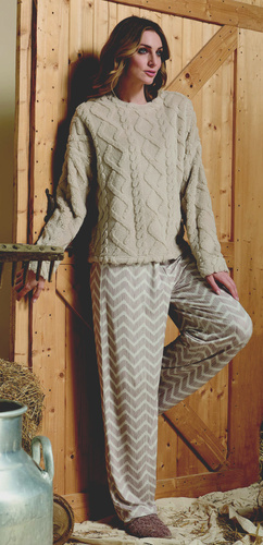 Sofie Dámske pyžamo Sorbetto beige - teplé sherpa, palazzo, elegantné a mäkké